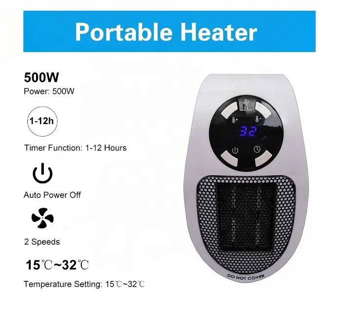 Worldwide Use Mini Portable Wall Outlet Electric Heater for Home