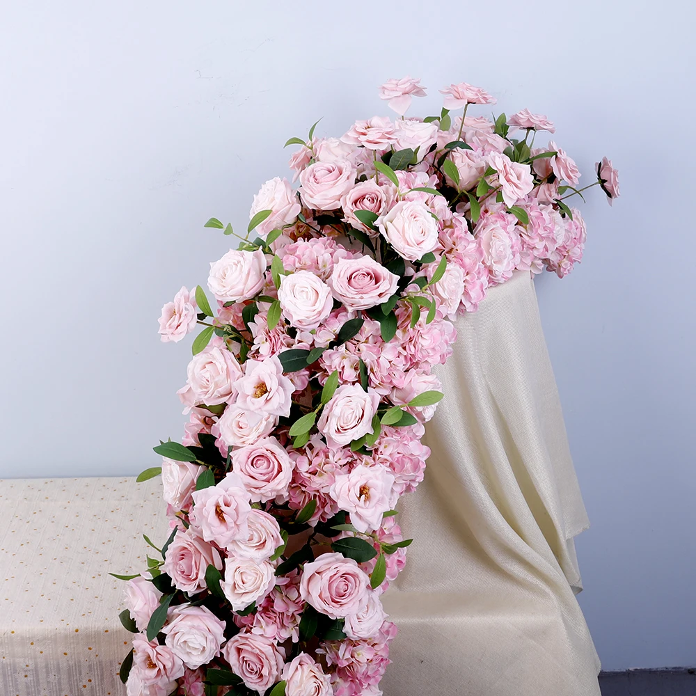 Customizable Pink rose table runner artificial flowers for wedding decoration bridal background wedding flowers