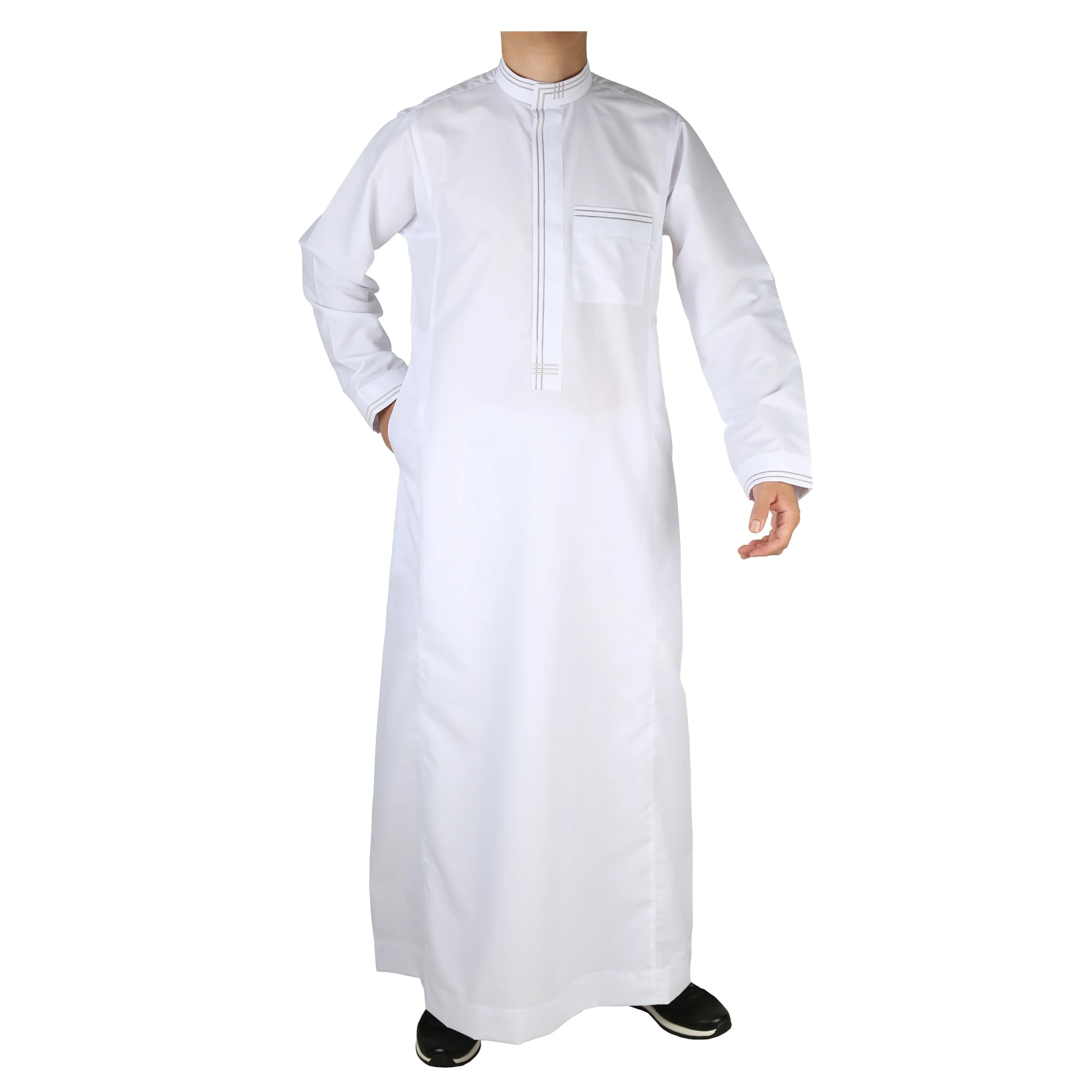High Quality Embroidered White Qamis Caftan Jubah Jilbab Jalabya Ethnic Arab Dress Thobes Muslim Clothing Men For Ramadan Eid