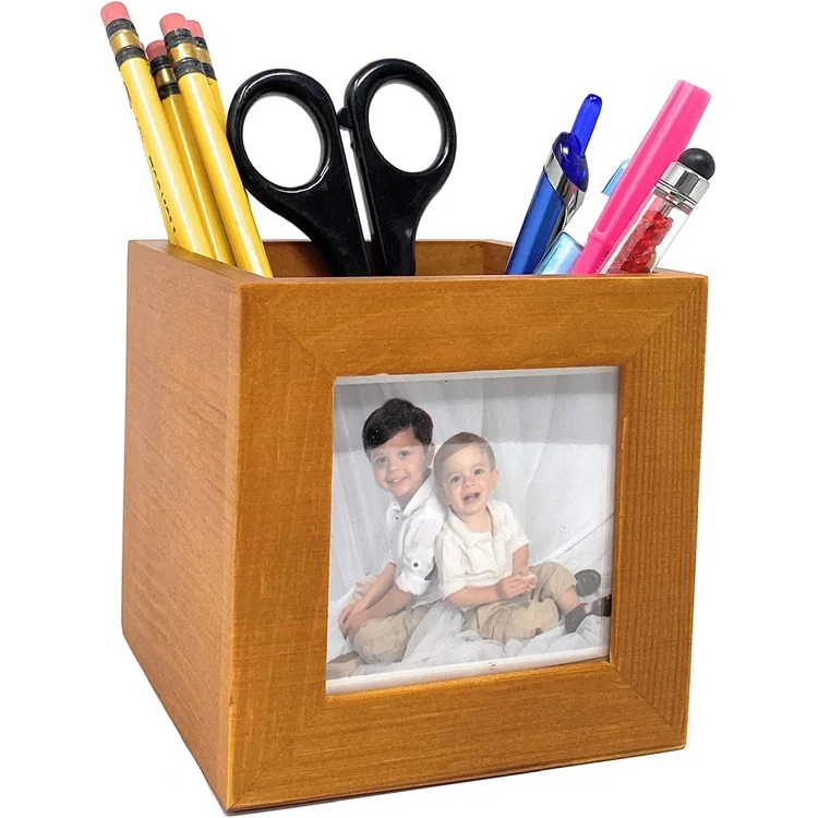 Wooden Multipurpose Desktop Storage Pen Holder with Photo Frame