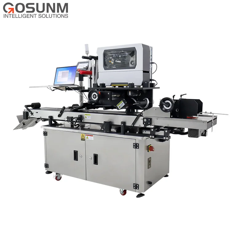 Industrial box corner printing, print and apply labeling machine real time automated print and apply labelers