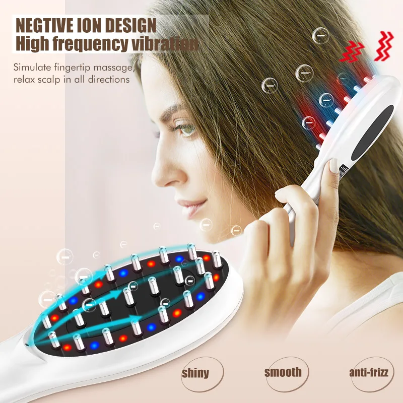 Wireless Blue Red Light Therapy EMS Vibration Head Scalp Massager Electric Hair Growth Massage Comb