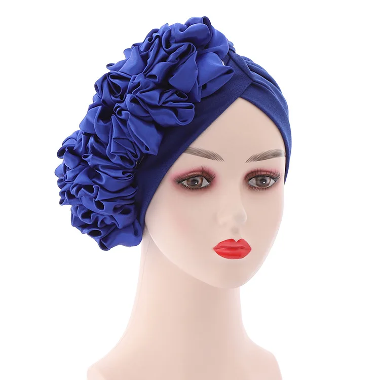 Wholesale 2022 new design women african turban headwraps fashion plain auto gele discoid flowers cap bonnet hijab