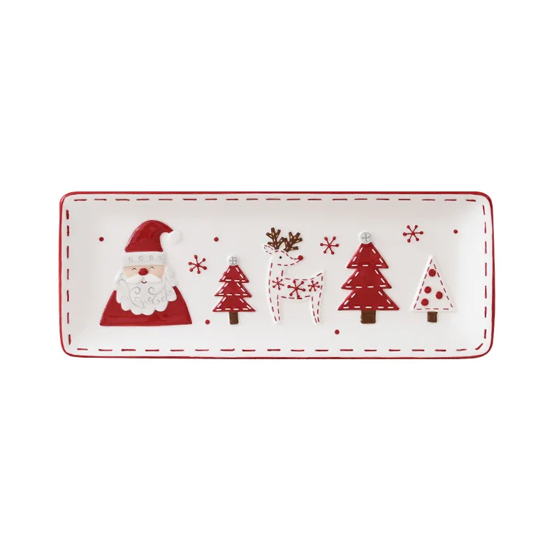 Nordic Stitching Santa Claus Dessert Plate Set Classic/Vintage/Rustic/Moroccan Style Dishwasher Safe Tableware for Kids