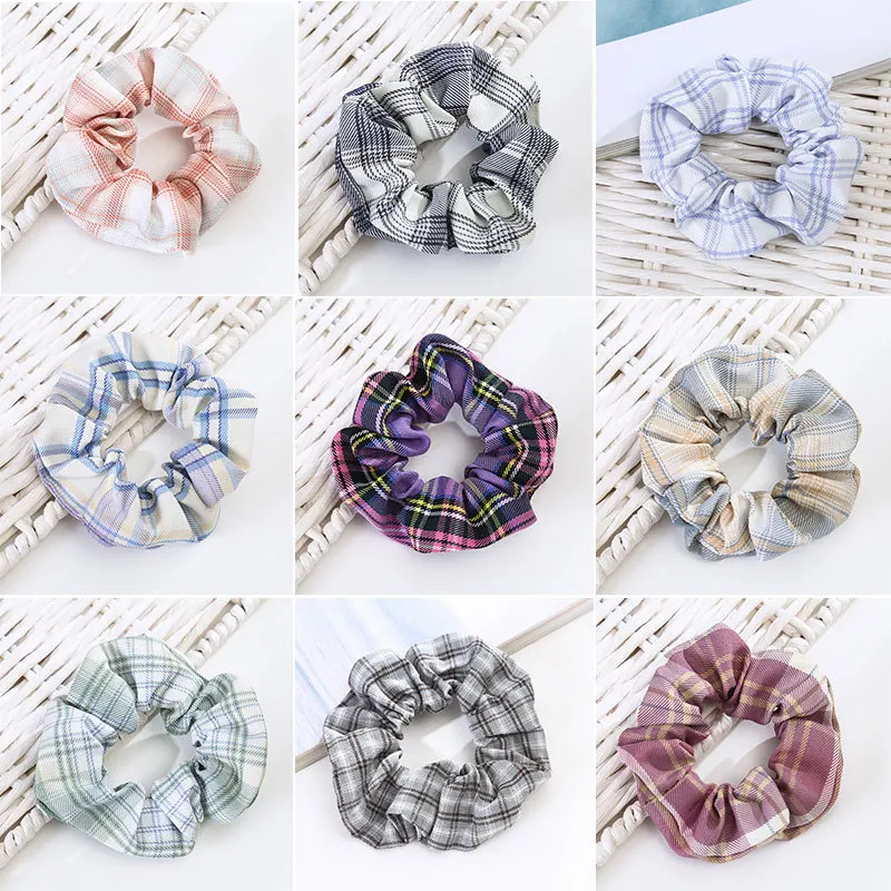 Manufacturers sell plaid large intestine hair bands Lolita girl balls scalp tendon small fresh fabric fat intestine hair bands