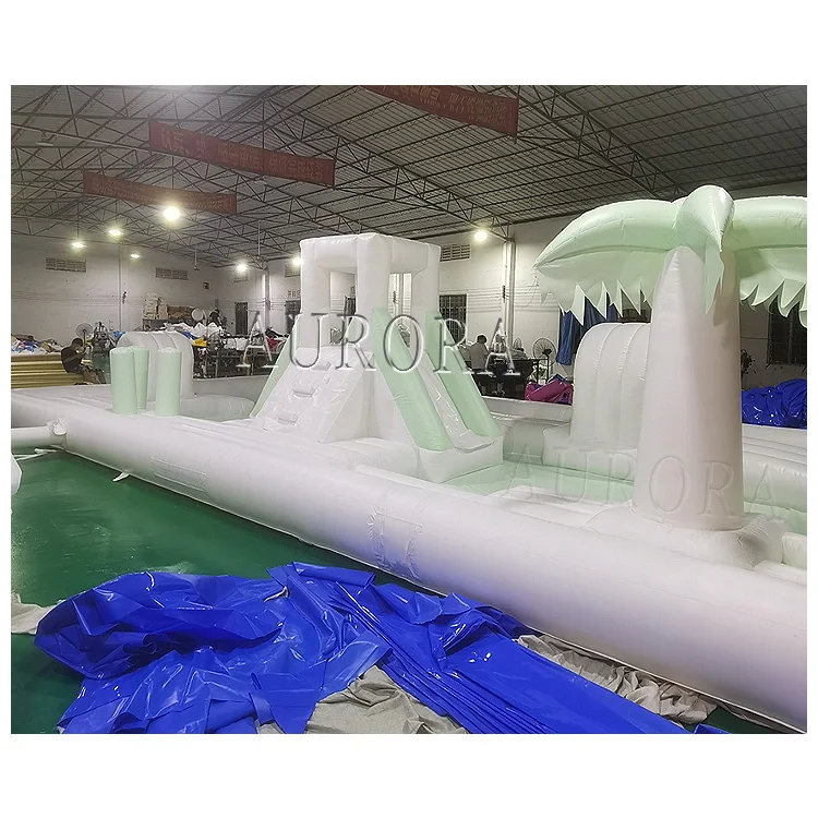 Popular white bounce house with ball pit inflatable castle water slide pool White Moon Bounce slide for party event