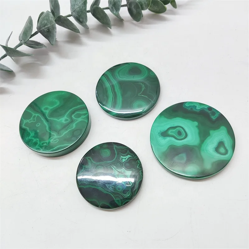 Natural Healing Gemstone Crystal Craft Smooth-Faced Malachite Wafer For Home Decoration