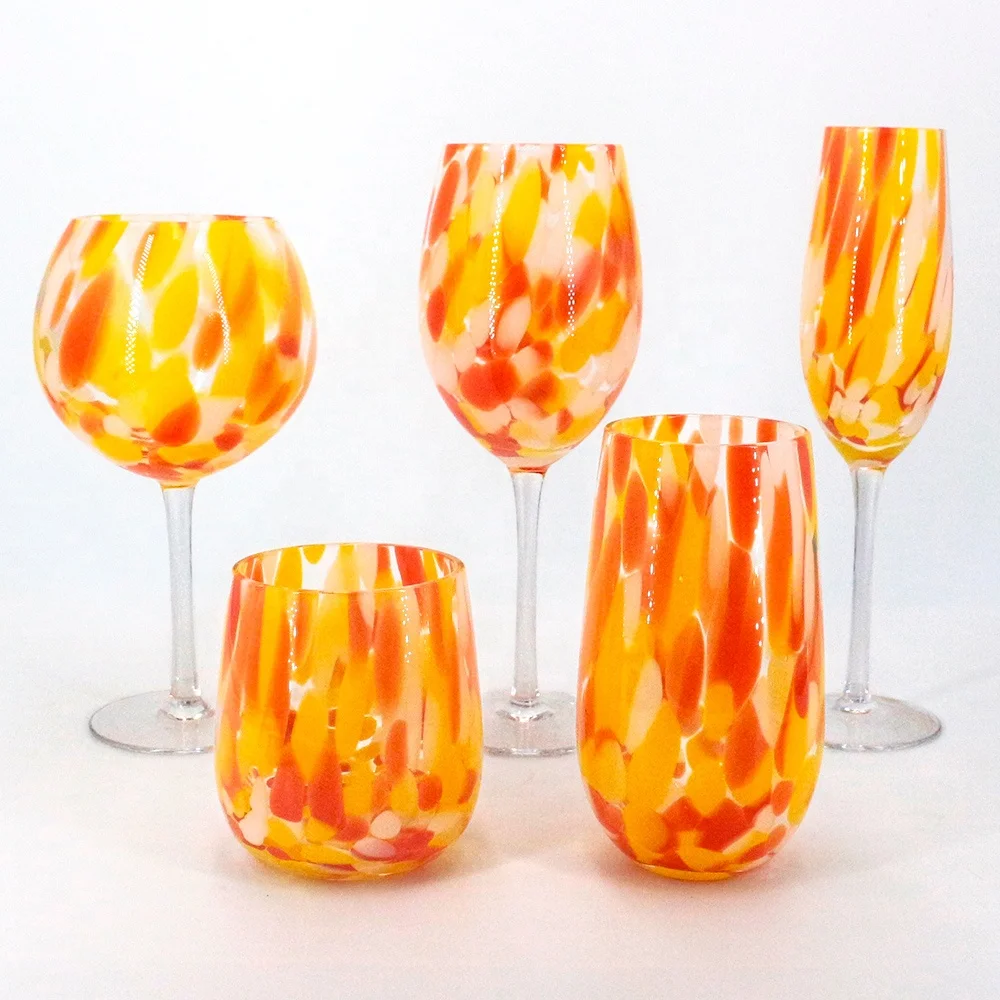 LANGXU 600ml large long stem tortoise leopard print design wine glass set hand made wine glasses for party gift