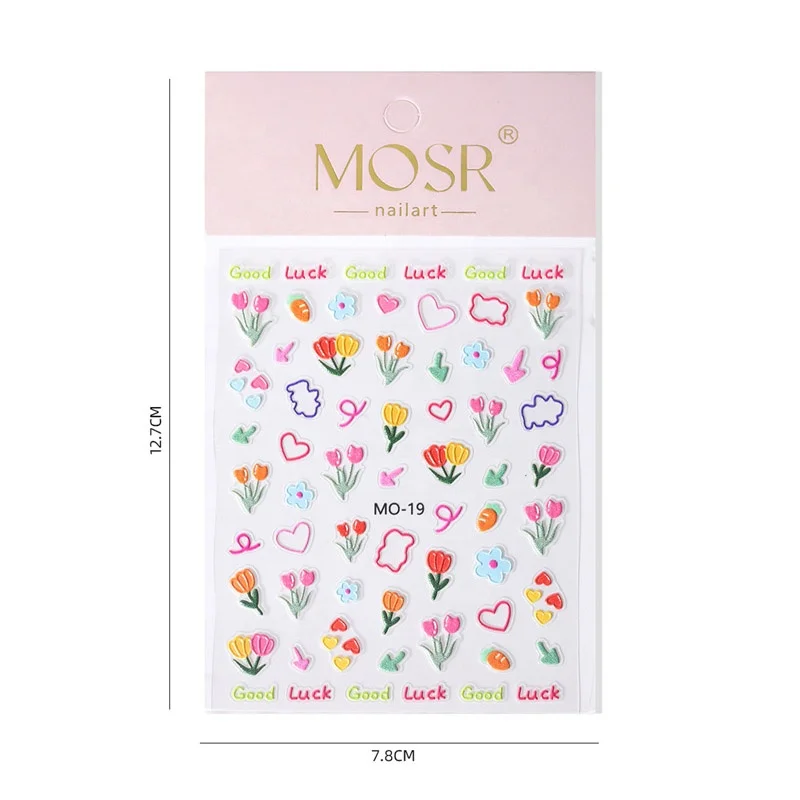 Hot sale 5D embossed cute flower nail art stickers adhesive diy rabbit nail decals decoration manicure