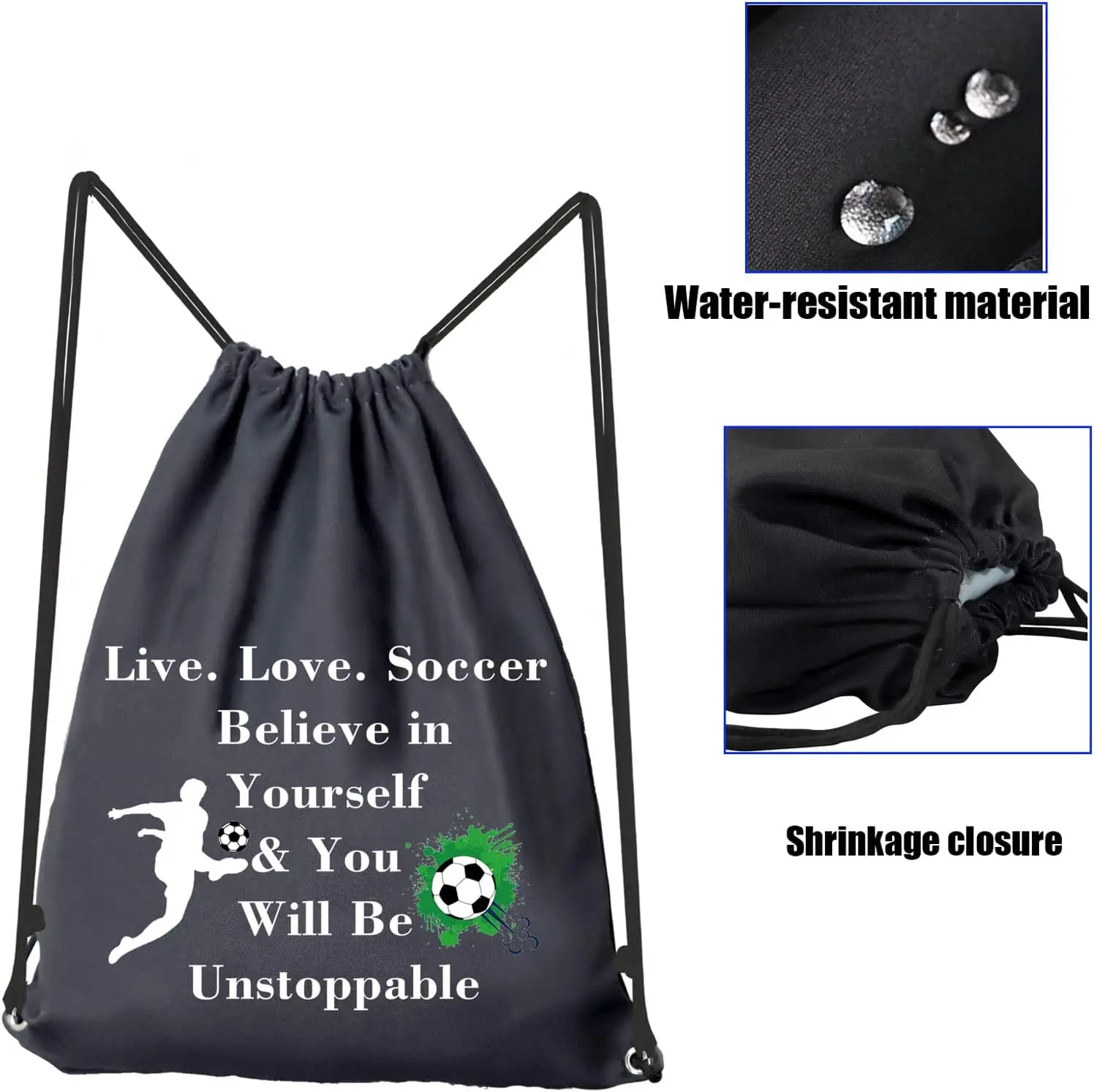 String Bag Gym Backpack Soccer Player Gifts Live Love Soccer Sport Pack Cinch Sack Team Inspirational Gift Soccer Drawstr