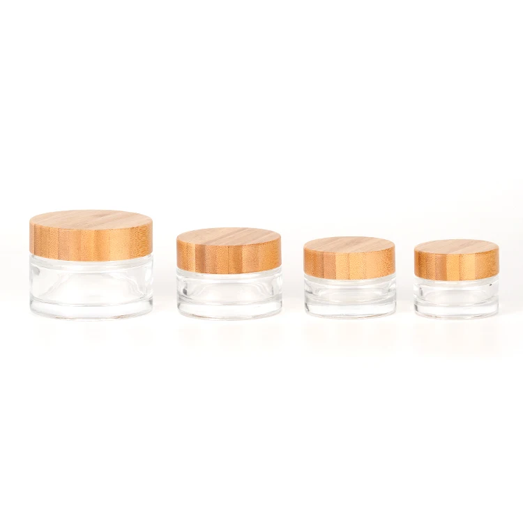 Custom 15ml 30ml 50ml 100ml Cosmetic Skincare Glass Jar Containers With Bamboo Lid For Skin Care Face Eye Cream Packaging 50g