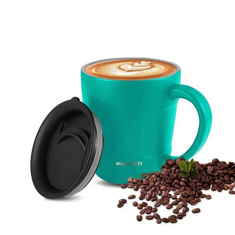 Hot& Cold Coffee Drinking Insulated Vacuum Insulated Plastic Handle 12oz coffee cup for office