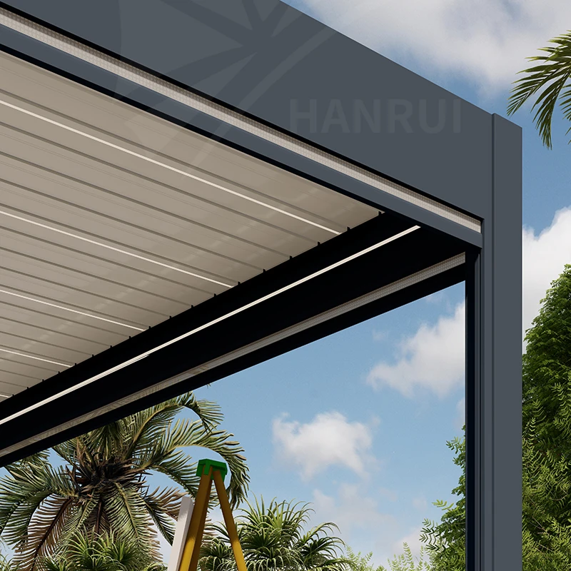 Индивидуальные сверхмощные моторизованные алюминиевые жалюзи pergola с датчиком погоды Водонепроницаемая алюминиевая беседка для улицы