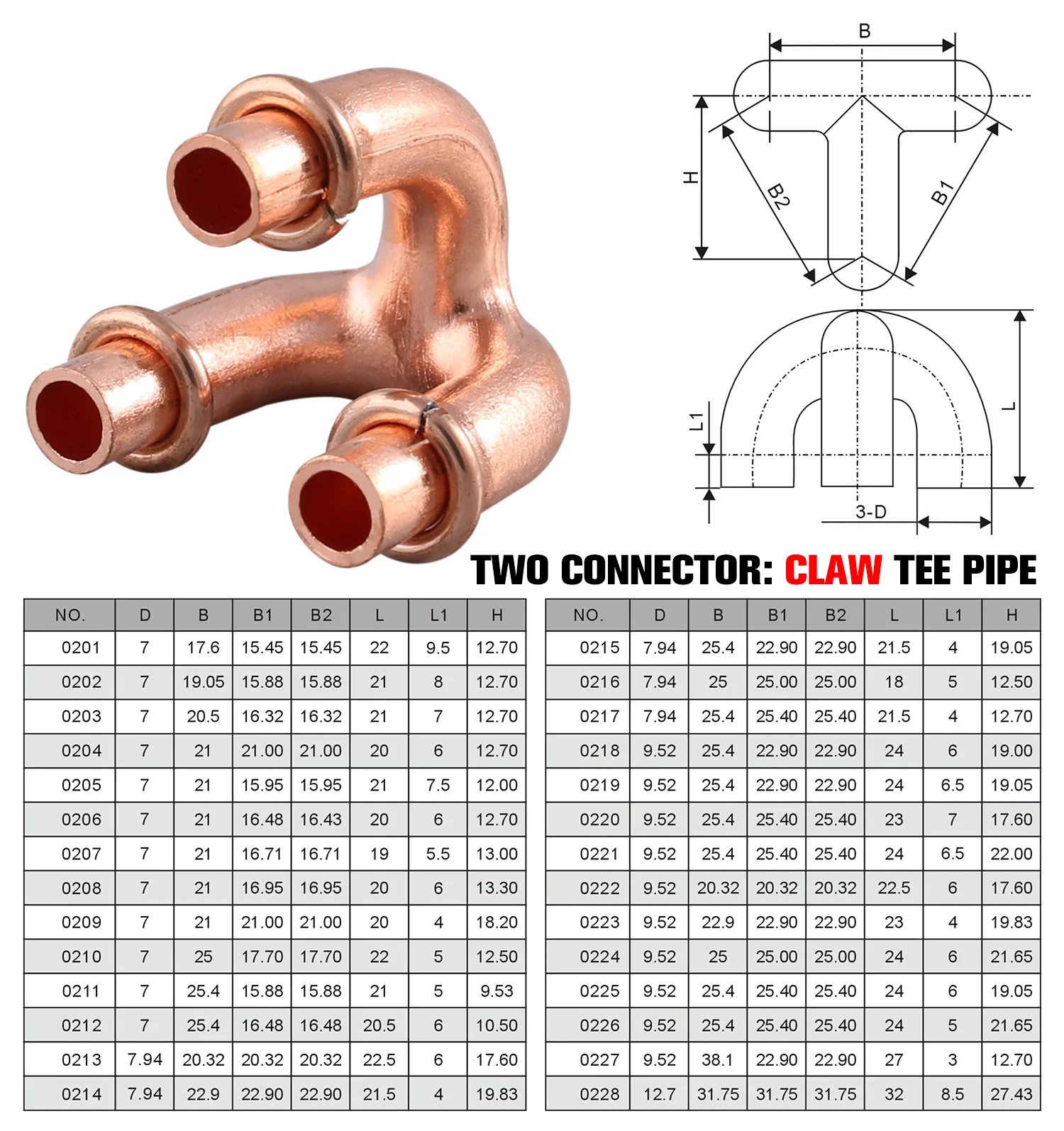 Hailiang copper branch pipe fitting 3 ways y shape tee copper fitting refrigeration copper pipe u bend fitting