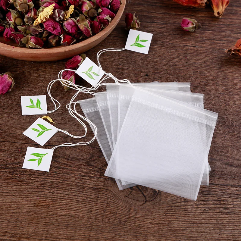 High Quality Nylon 5*6cm drawing line tea bag  disposable filter tea slag bag flower tea powder seasoning bag