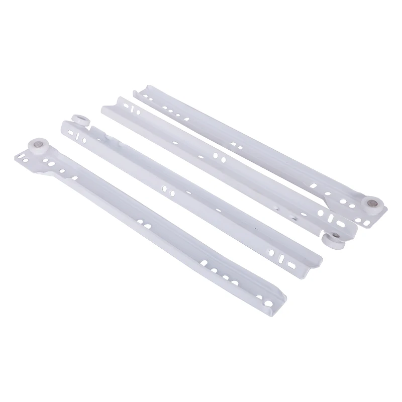 Powder Coated Soft Self Closing Undermount Drawer Slide Rail with White Nylon Wheel Drawer Slide