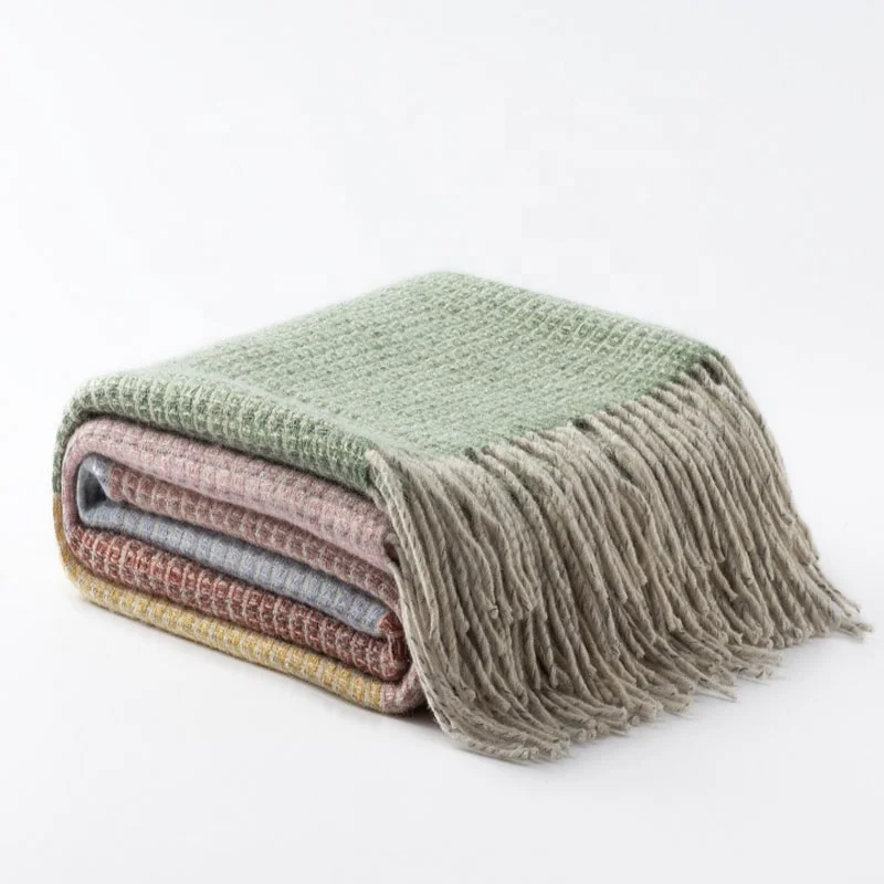 New Design fringe blanket Merino Wool Woven Blankets With Fringes Baby Wool Blanket With Tassel