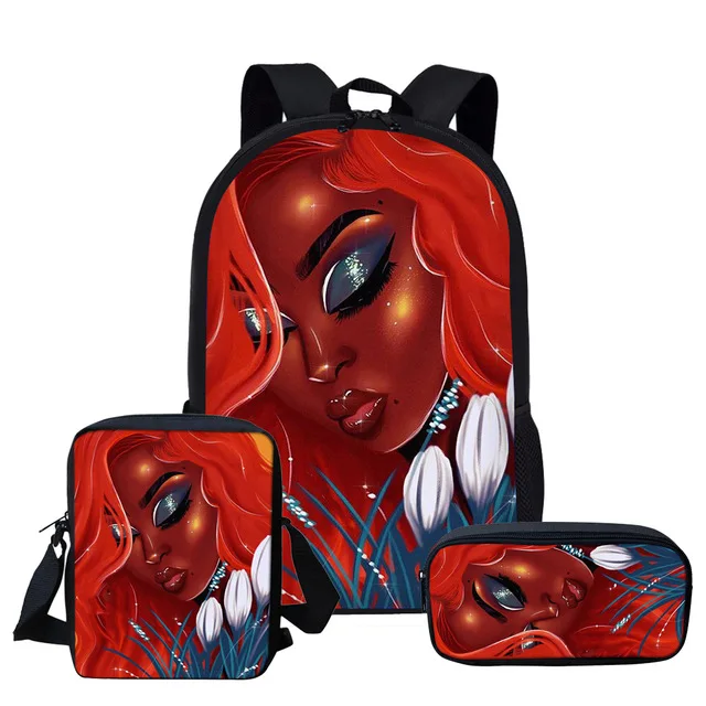 Black Art African American Girl Afro Girls Backpack 16 Inch Bookbag Pencil Case For Students Kids School Bags Set