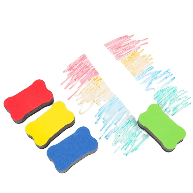 Dry-Erase Board Foam Erasers Ergonomic Shape with Thick Felt Pad Small Eraser for Whiteboards Blackboard