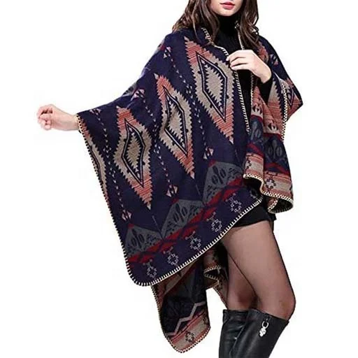 2022 European And American Fashion Split Big Shawl Cloak Retro Fashion Simple Shawl Woman