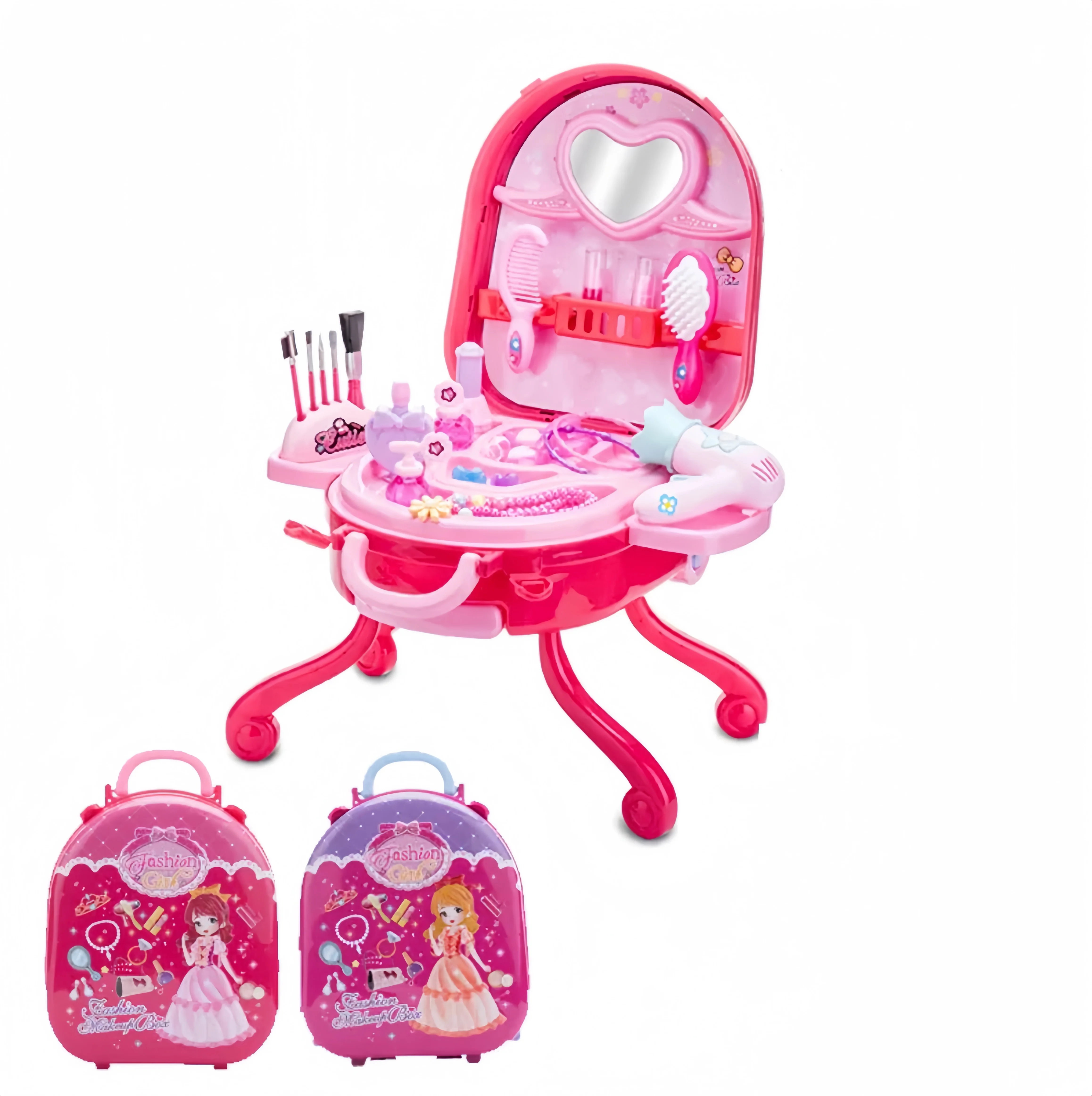 QW Spot Wholesale Girl Play House Pretend Toy Princess Alloy Suitcase Makeup Table Cultivates Hands-on Ability Multiplayer Game