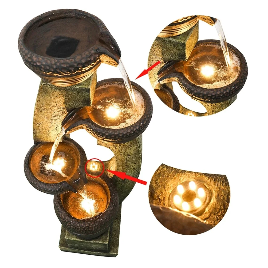 Resin Outdoor Water Fountain 4 Crocks Garden Fountain With Modern Design Waterfall Gift For Garden Backyard Home Art Decoration