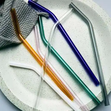 Wholesale Borosilicate Glass Straw Accept Customization Reusable Colorful Bent Glass Straws in Bulk