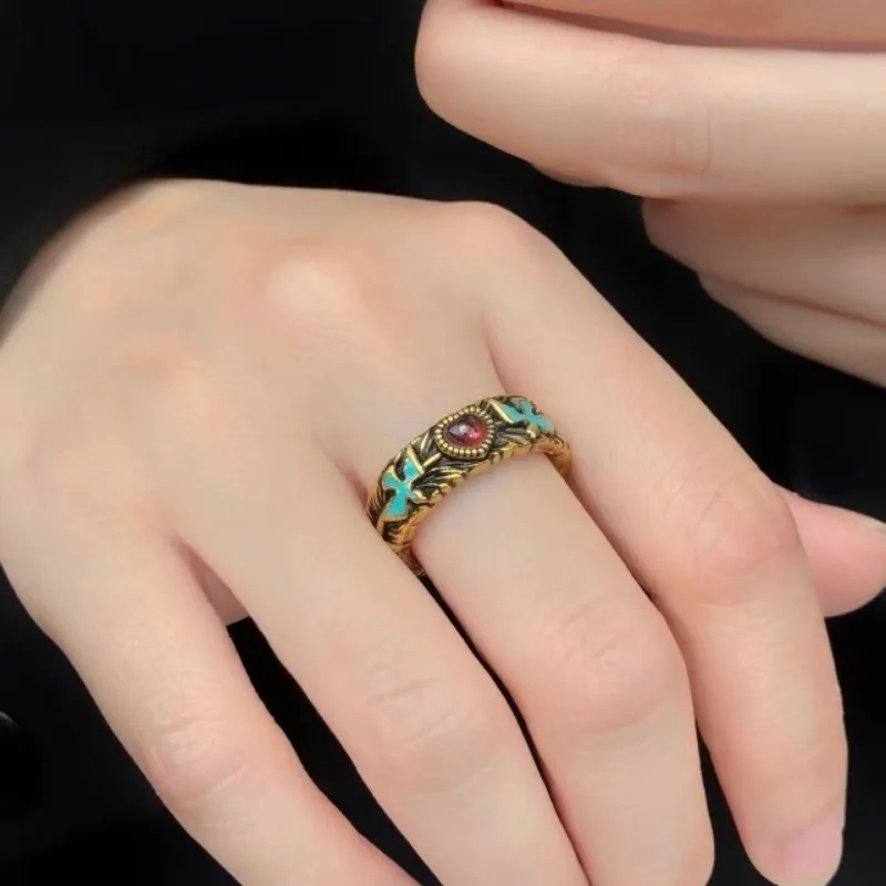 Literary Retro British Museum Series Bird Title Distressed Design Exquisite Love Flying Goose Opening Rings Women Men