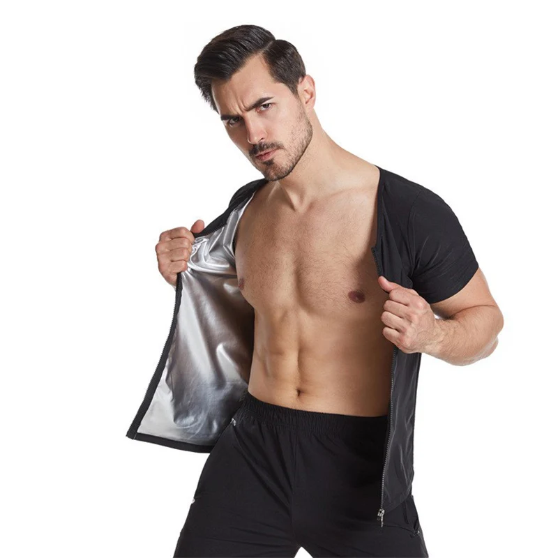 Custom Silver coated sweat compression T-shirt Full Front Sports Sauna Sweating Fitness Sweating Tummy Clothes