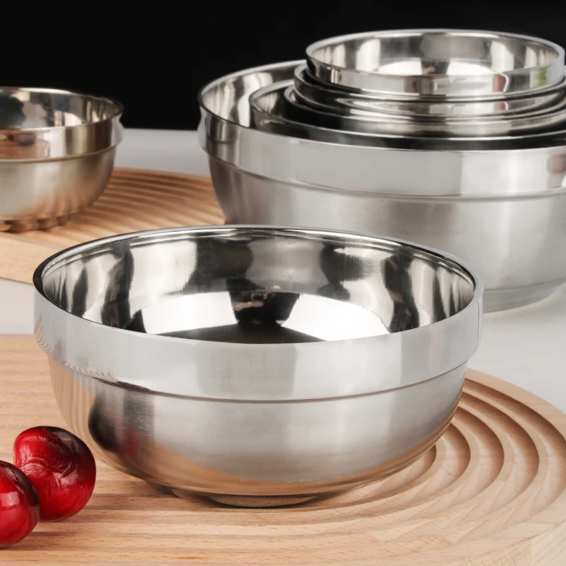 Double Wall Stainless Steel 304 Rice Soup Bowl Chinese Noodle Bowls Mixing Salad Bowl Customized Logo Accepted