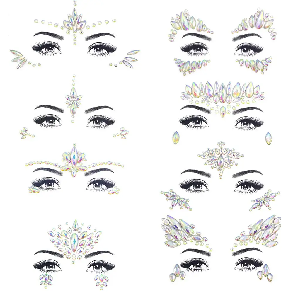 Luxury cosmetic sticker sheet Forehead rhinestone jewelry sticker tattoo face painting art glitter Fashion crystal gem tattoos