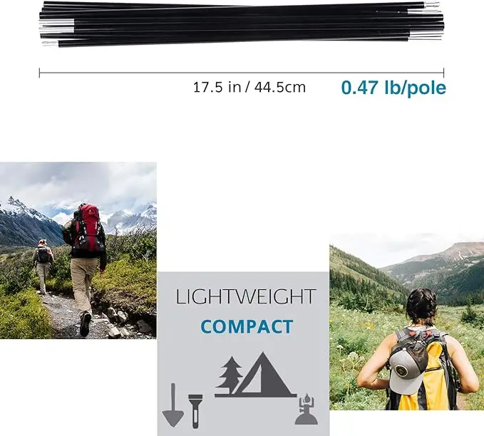 Black Pre-Assembled Aluminum Tent Pole 7001 T6 Heated Camping Tent Pole Replacement Tent Poles