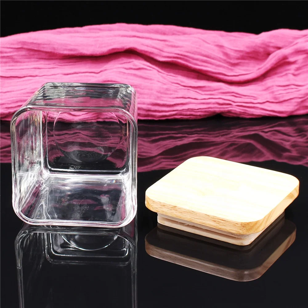 
BOYE high quality square scented custom candle glass jars with wooden lid 