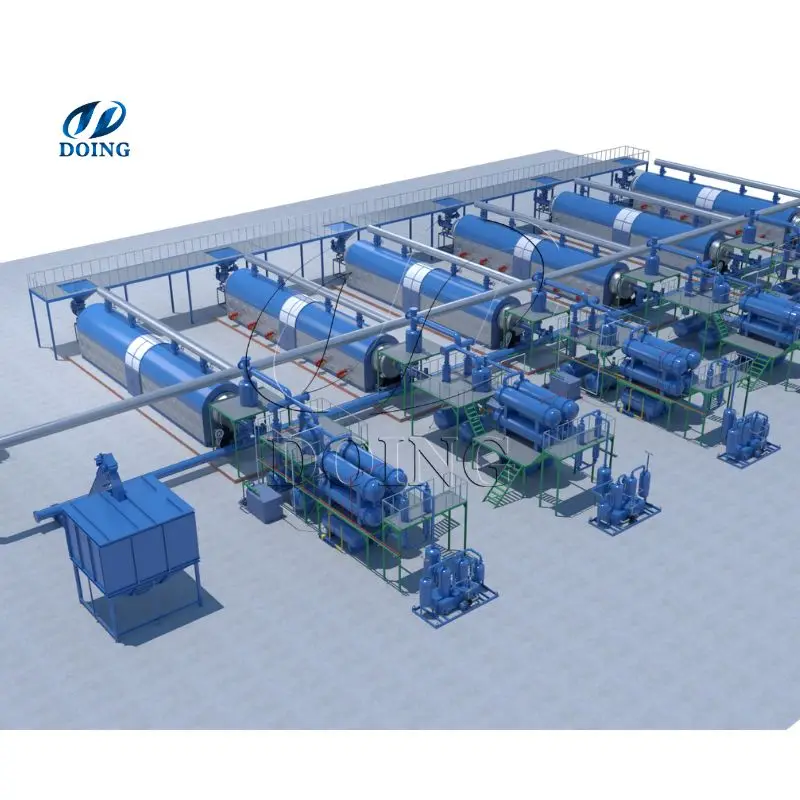 Continuous tire plastic pyrolysis machine with fully PLC automatic design Used rubber to fuel oil pyrolysis extraction plant