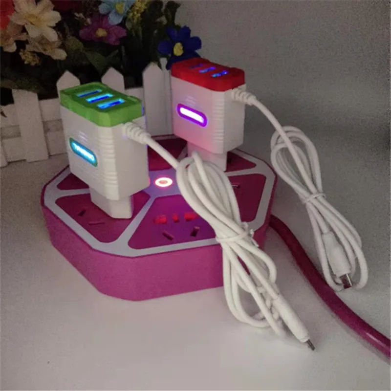 
Hot seller V8 cable charger universal 3 usb port wall charger with eu us plug 5v1.2a 