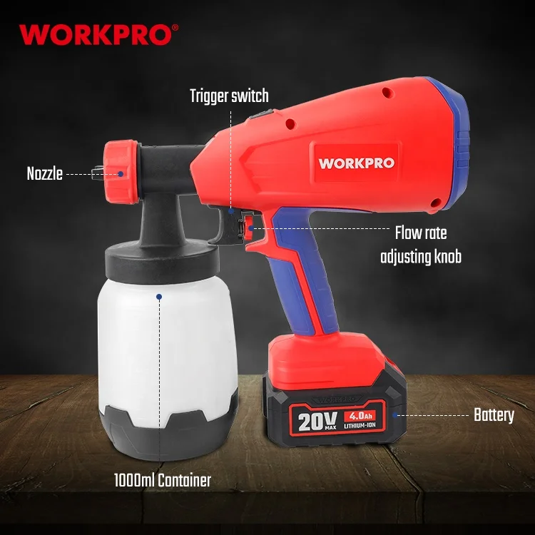 WORKPRO 20V Power Tool Cleaning & Blowing HVLP Power Spray Gun Ideal Paint Sprayer