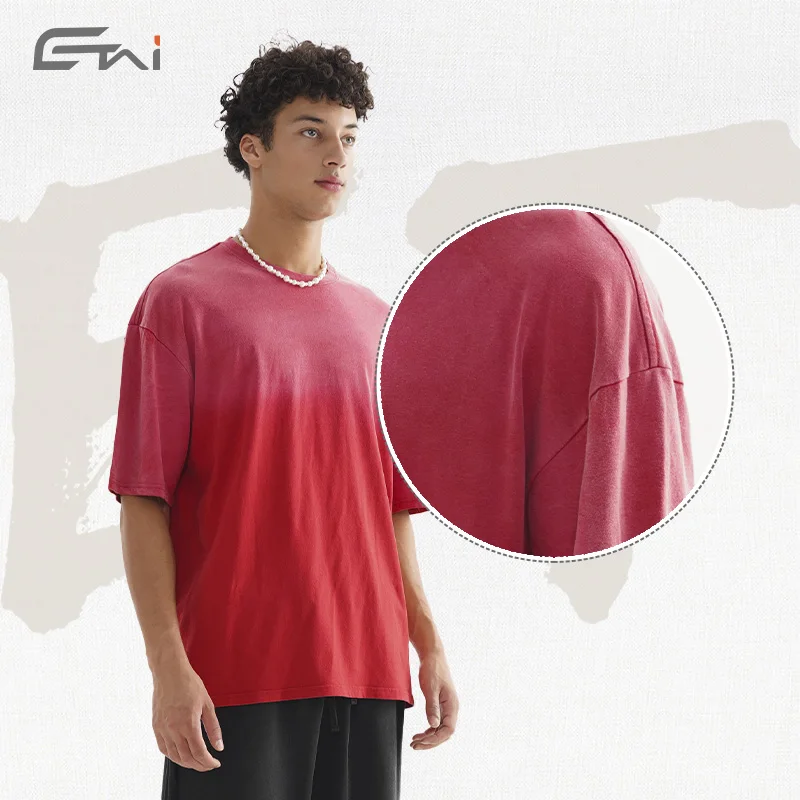 Fashion T-shirts Custom logo print embroidery acid washed plain blank cotton sun fade tee distressed hem tshirts for men 2024