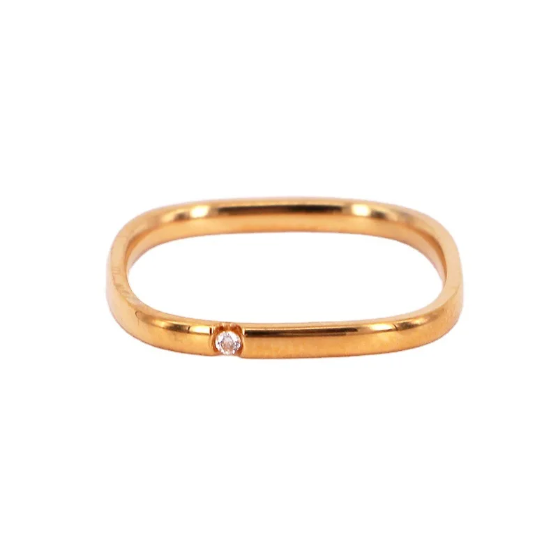  Simple Dainty Minimalist Women Jewelry Square Rectangle Shape Single CZ Stainless Steel Men Stackable Finger Band