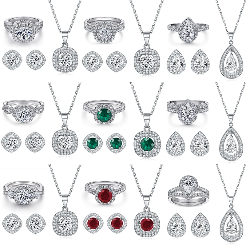Fashion Simple Jewelry Set Fine Jewelry Diamonds Halo S925 Sterling Silver Classic Colored Stones Wedding Jewelry Sets