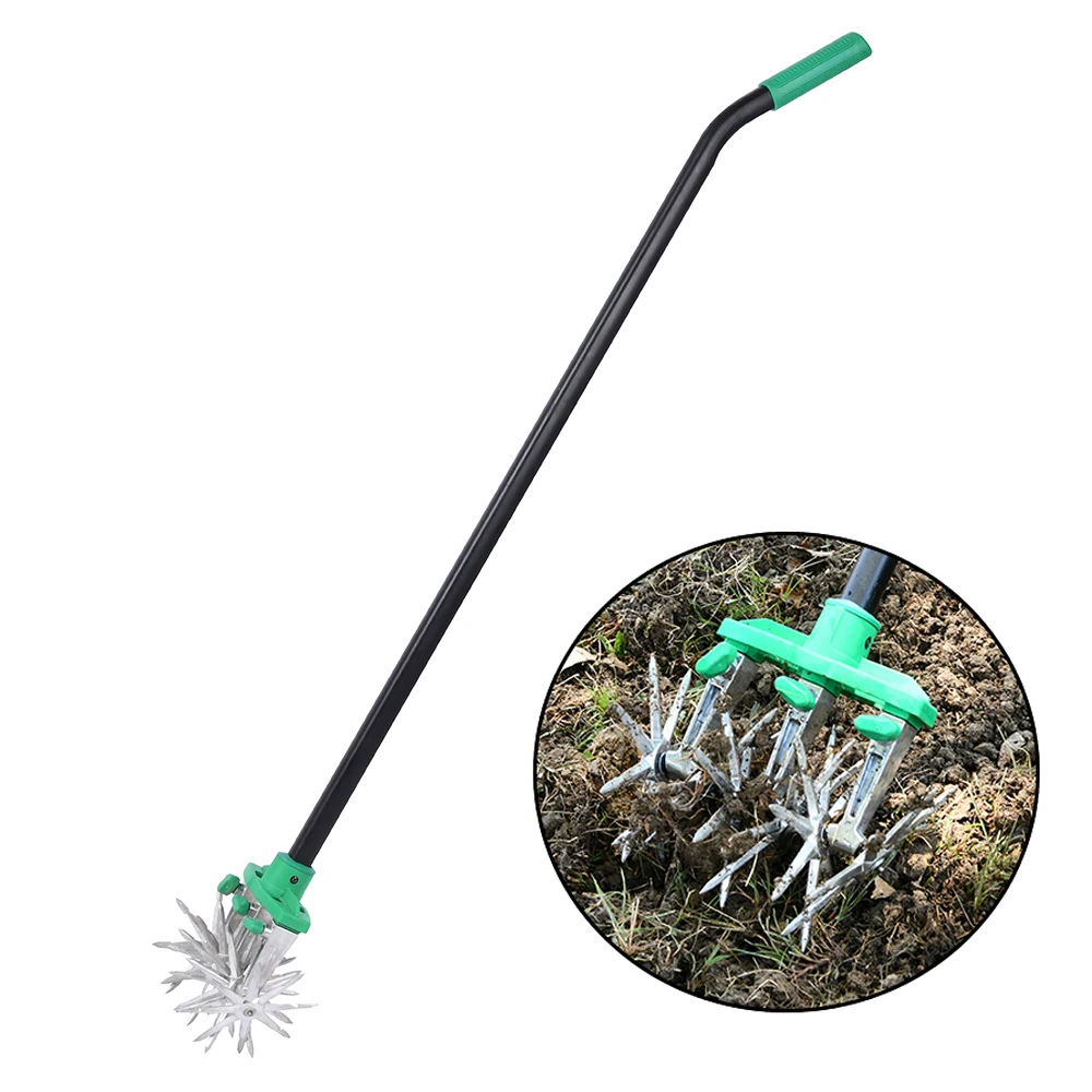 VERTAK Adjustable rotary cultivator soil tiller aerator lawn tool manual garden tiller cultivator with detachable tines
