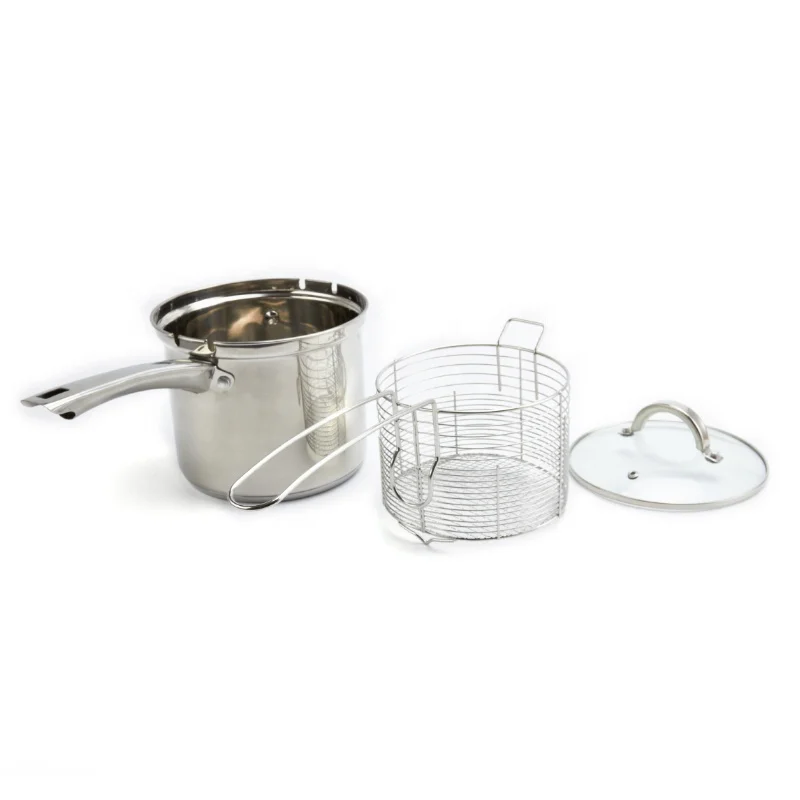 Kitchen Fryer Cookware 3 Piece Stainless Steel Deep Fryer Set with Wire Fry Basket