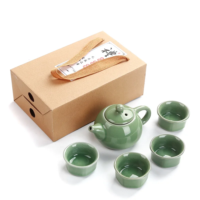 Coffee Travel Porcelain Cream Color Kung Fu Ceramic Cup Pot Chinese Tea Set