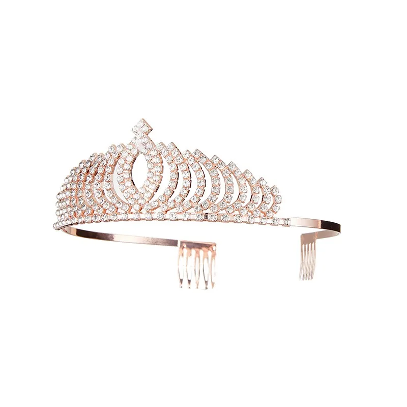 Wholesale Luxury Antique Vintage Crystal Rose Gold Wedding Tiara For Bride Wedding Rhinestone Bridal Tiara Crown with Side Combs