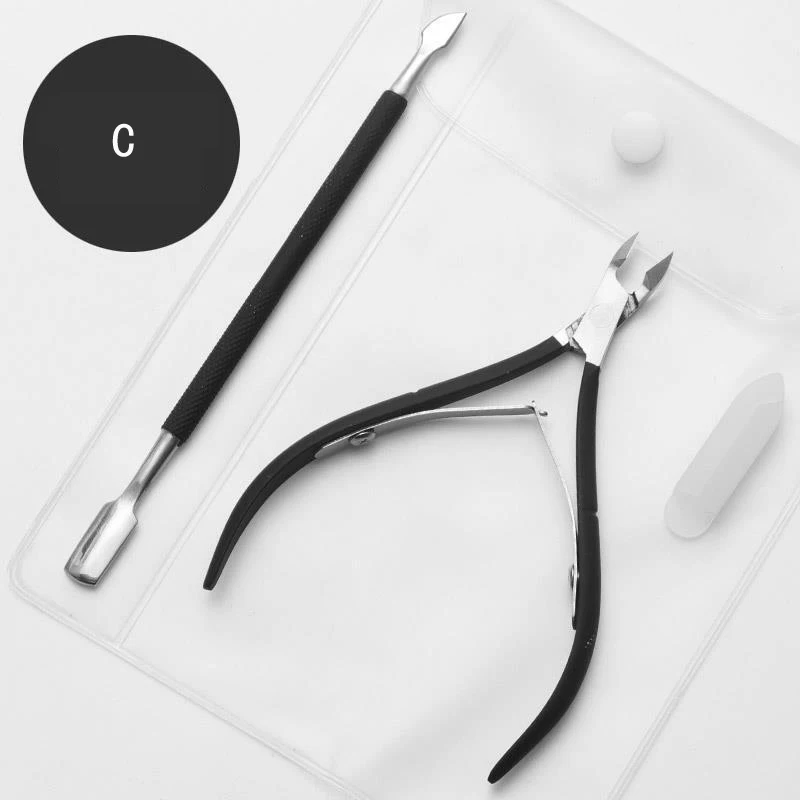 Rainbow Silver Black Stainless Steel  Nipper Clipper Dead Skin Remover Double head Nail Cuticle Pusher Scissors Set for Manicure