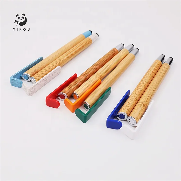 Eco Friendly Bamboo wood pen with Logo customization promotional pen wheat straw touch Stylus ballpoint pen