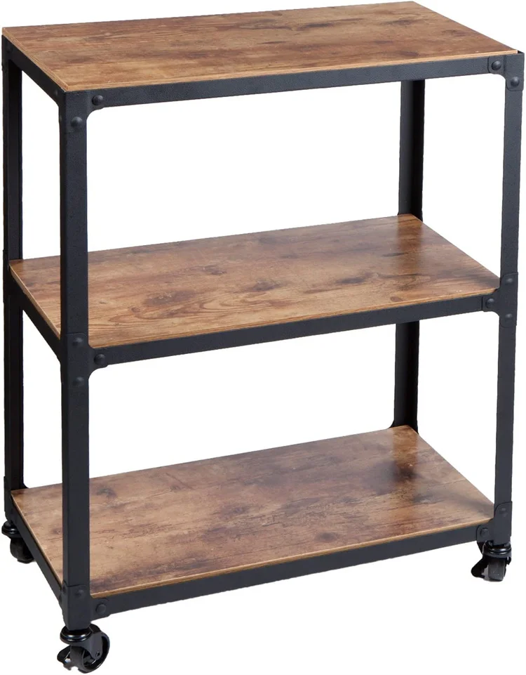 wood and metal frame Bar Cart 3 Tier Kitchen Microwave Cart Island On Wheels, Coffee Station