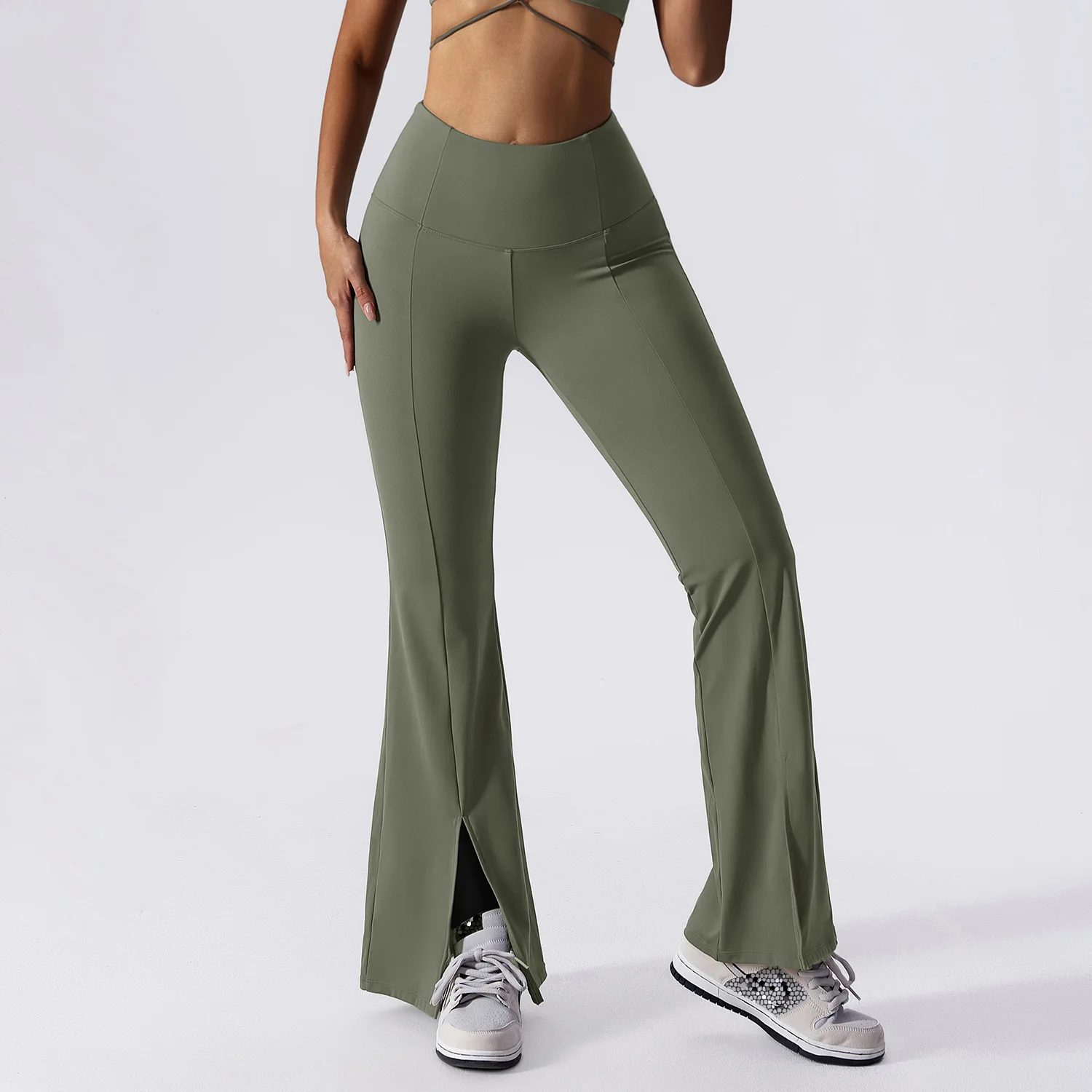Aoyema Gymnastic Yoga Clothes Summer Women Flared Pants High Waist Tight Show Figure Sports Trousers casual bell bottom leggings