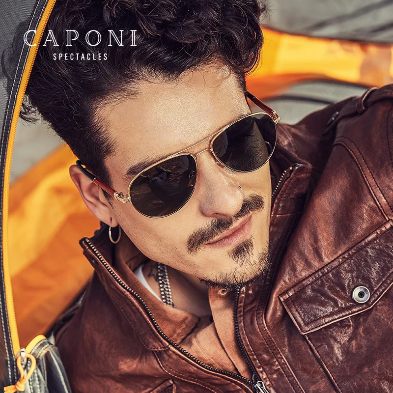  CAPONI новые 2021 новый бренд дизайнерская работа очки для мужчин солнцезащитные металлические деревянные рамки с поляризованными линзами вождения Мужская модная обувь козырек от
