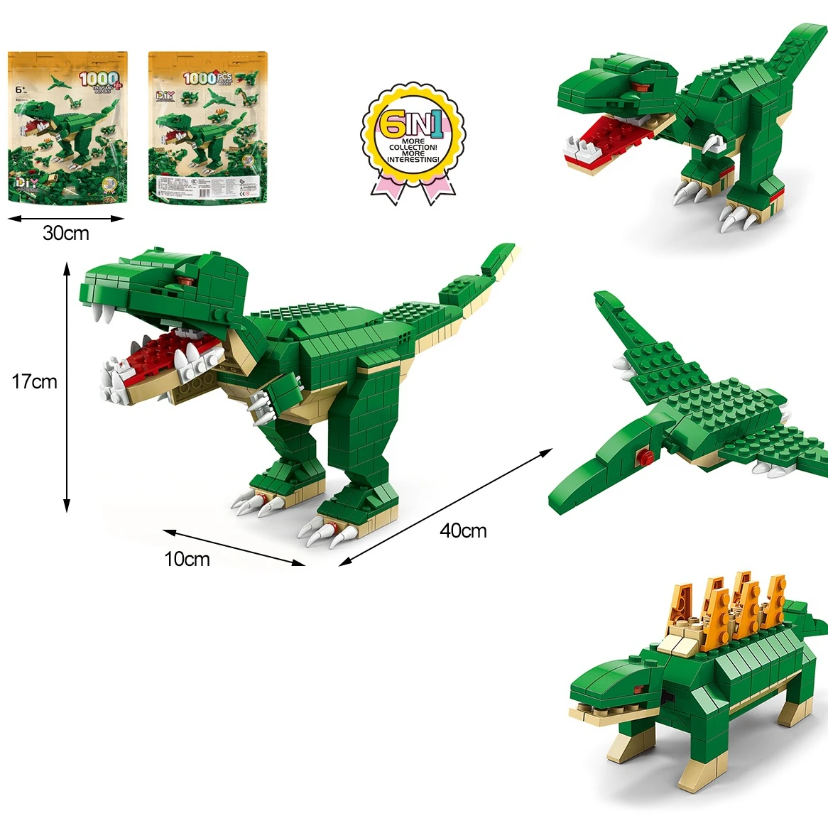 1000 pcs 6 in 1 mini bricks building blocks dinosaur world set building blocks for adult and kids