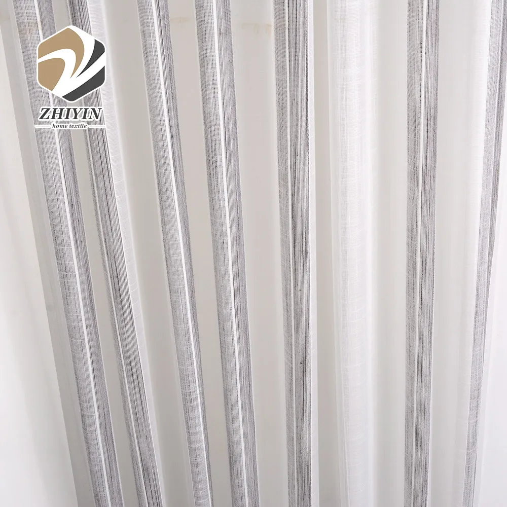 
Home decoration modern wholesale stripe sheer voile curtain for flat window 